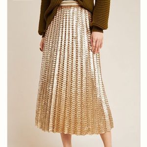 Maeve Anthropologie Natalia Sequined Midi Skirt size 4 gold